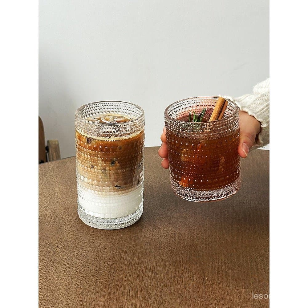 Copo de vidro em relevo criativo frisado copo de bebida fria estilo ins copo de café americano de alto valor X3LR