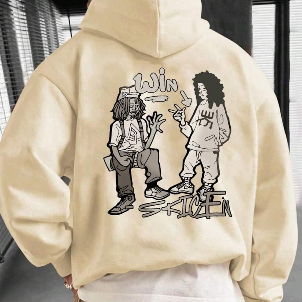 Manfinity Dauomo Moletom Com Capuz Estampado De Desenho Animado Masculino Com Design Traseiro