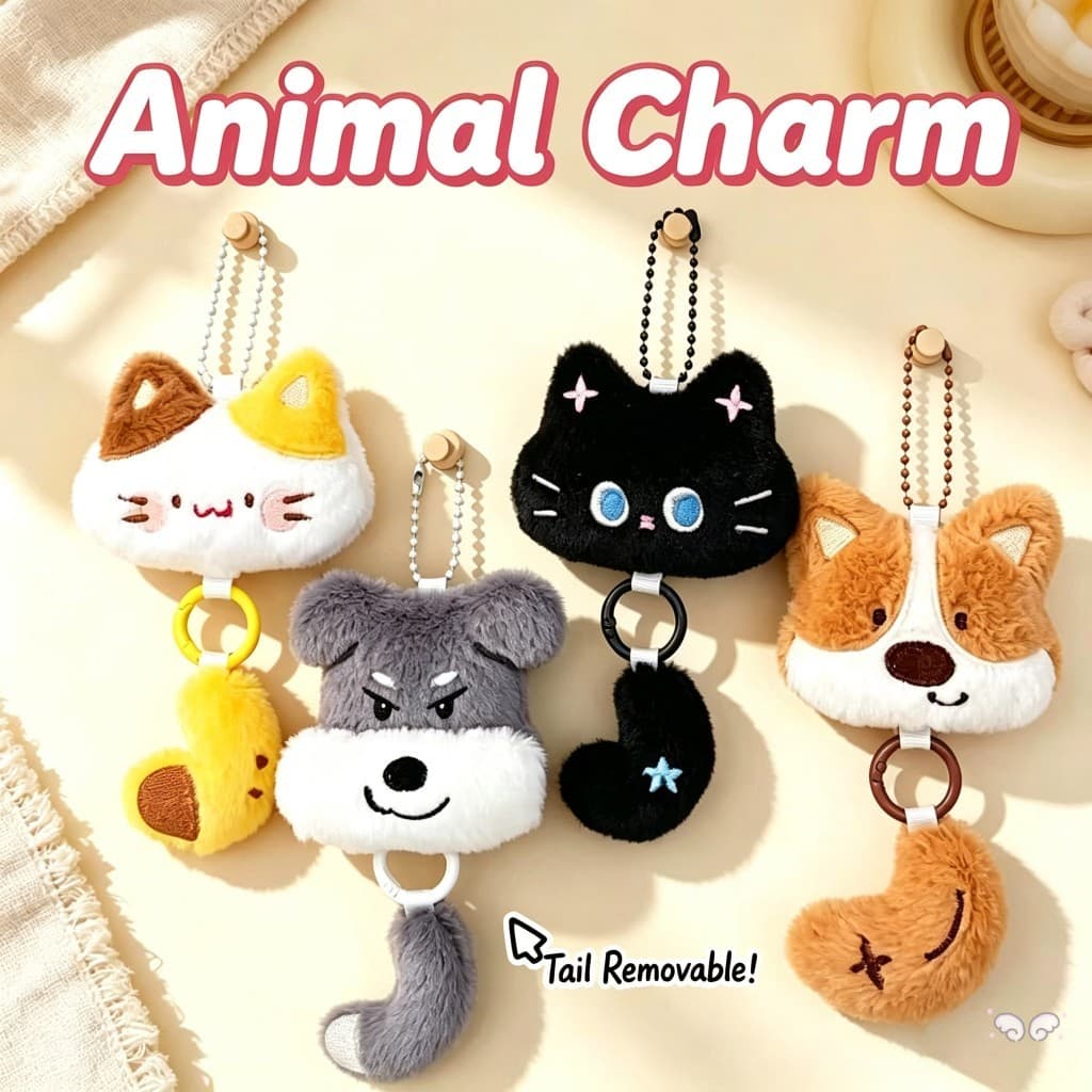 Pingente De Boneca Gatinho De Cauda Longa Fofo-Chaveiro De Pelúcia Para Decoração De Bolsa De Meninas