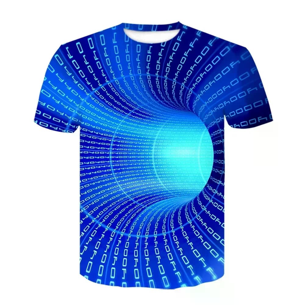 Camiseta Masculina Verão Moda Colorida Impressão 3D Criativa Psicodélica Tops Camisa Ilusão Óptica Preto-Branco Gráfica