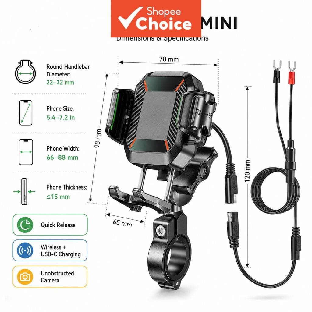 Suporte Anti-Furto Antichoque para Celular Mini Moto – Fixação no Guidão Redondo
