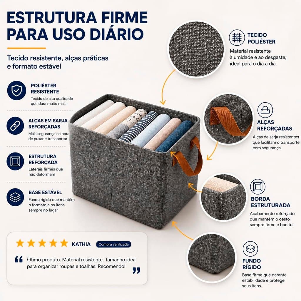 Kit 3 Caixas Organizadora Dobrável 47x28x20cm Multiuso Cinza Para Roupas E Brinquedos