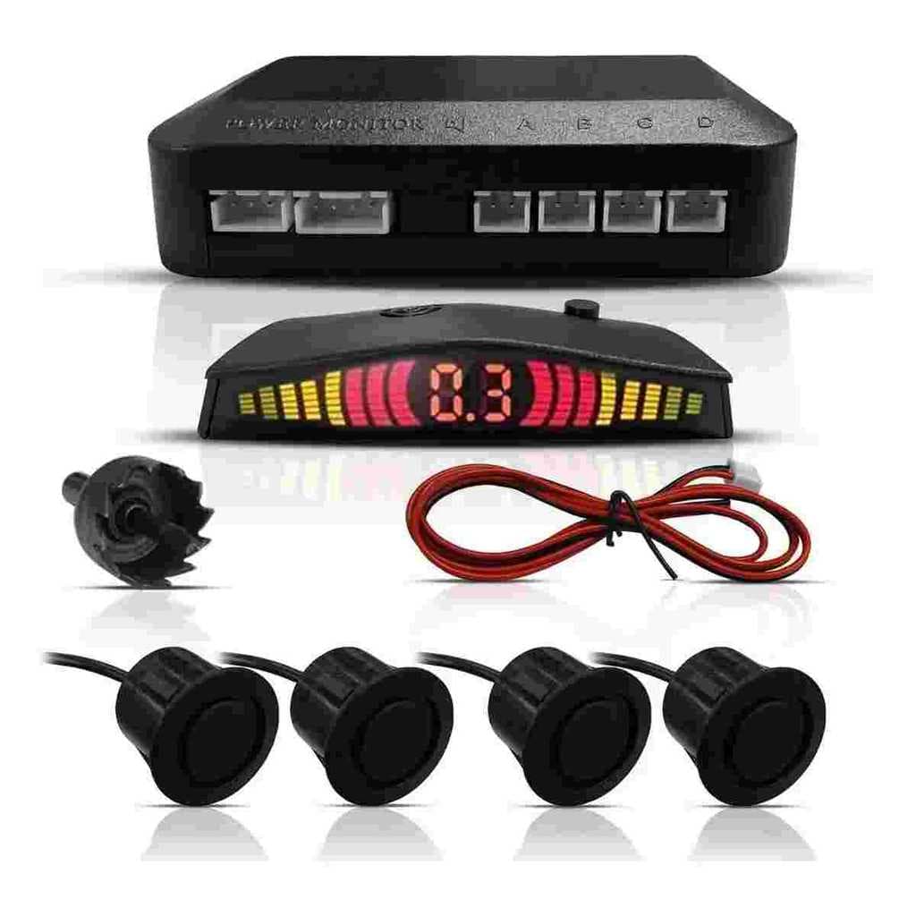 Sensor Estacionamento 4 Sensores Ré Sonoro Led Cor A Gosto Cor Preto 20mm De Borracha