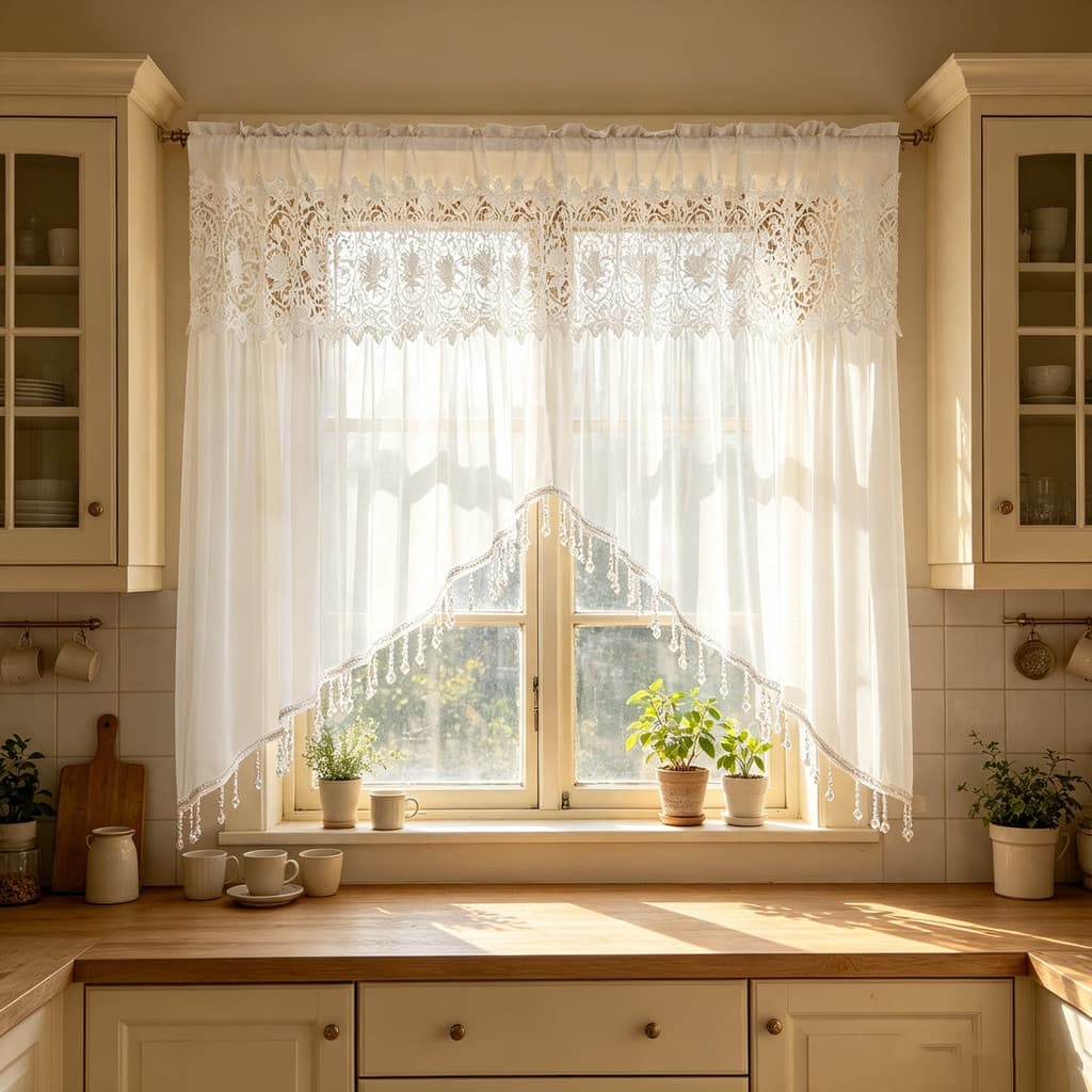 Cortinas De Luxo Transparentes Para Sala De Estar Janela Valance Bead Trim Tassel Swag Cortina Macrame Rod Pocket Room D