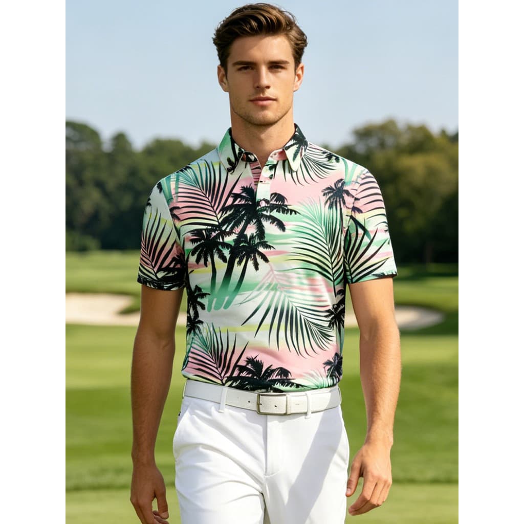 Nova moda masculina de golfe impressa camiseta de manga curta estilo praia Casual esportes camisa polo masculina de seca