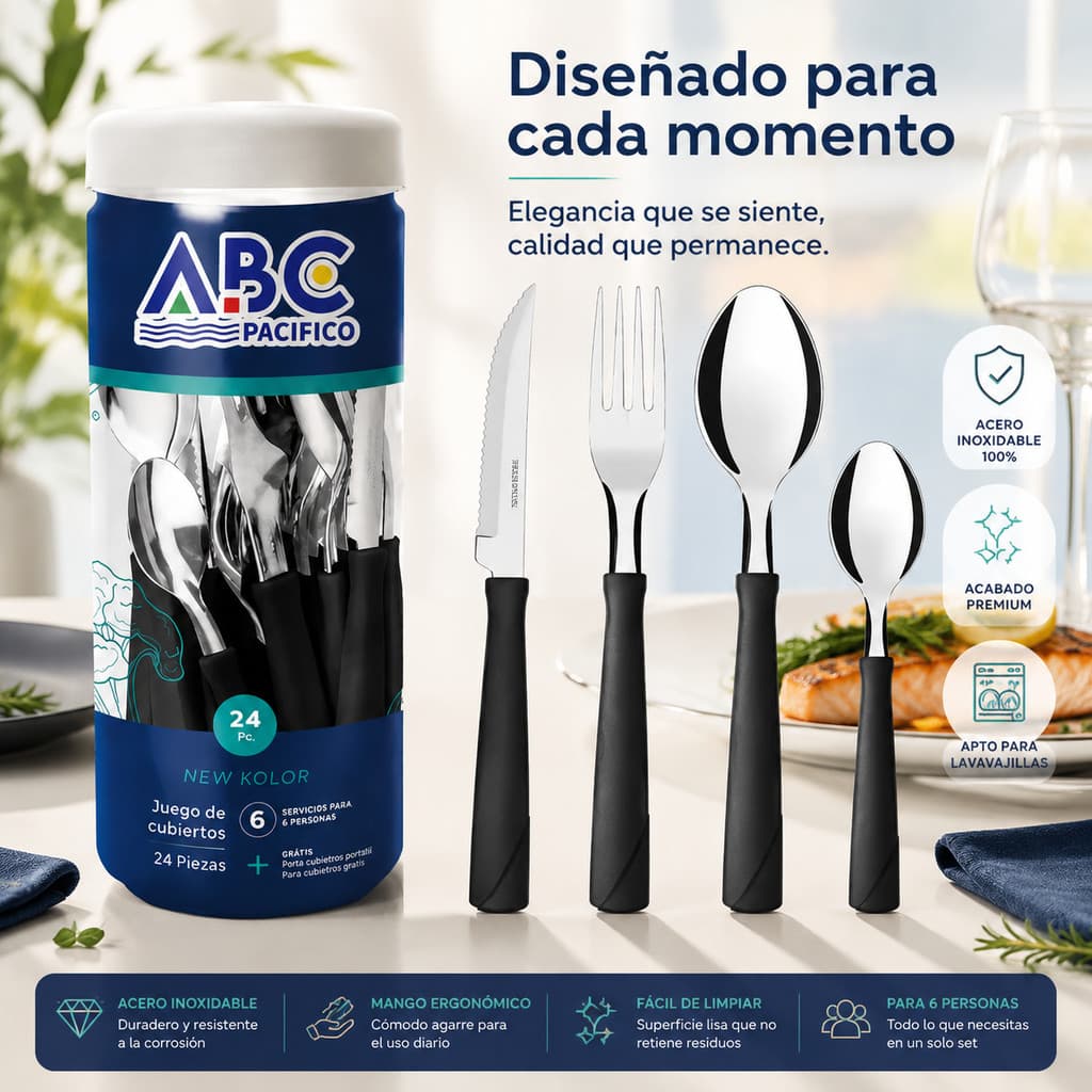 Jogo De Talheres Faqueiro ABC Aço Inox New Kolor 24 Peças