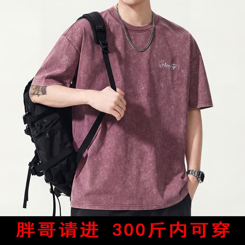 2026 Street Wear Tamanho Grande Manga Curta Verão Frito Floco de Neve Camiseta Masculina Meia Manga Gorda Extra Gordura