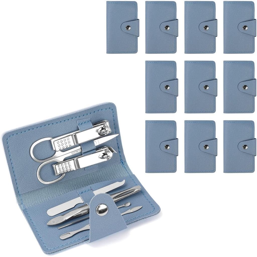 Kit de Manicure 7 em 1 – Kit de Viagem para Unhas com 10 Peças e Ferramentas de Aço Inoxidável, Bolsa Ultra-Compacta de