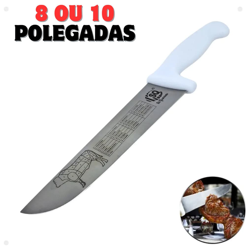 Faca chef para Carne Chef Aço Cabo Branco 8'' ou 10" Profissional