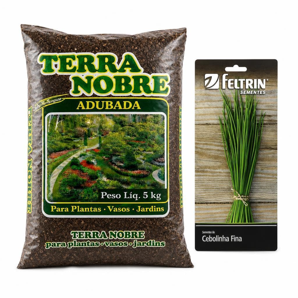 Kit Horta Fácil Pra Iniciantes: Terra Adubada 5kg + Semente Cebolinha Fresca Em Casa