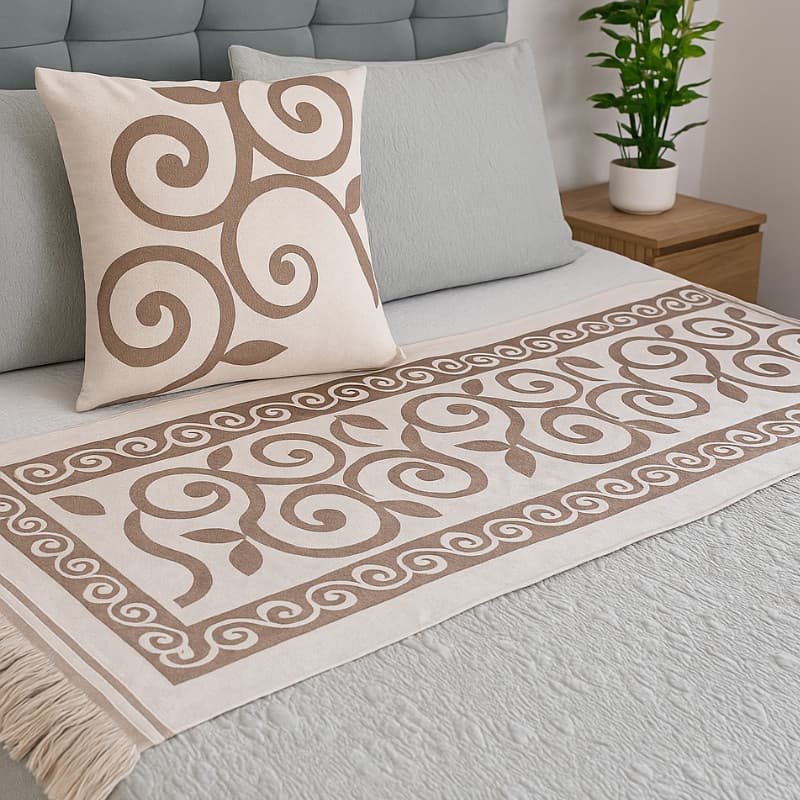 Kit Peseira Para Cama Sofá 2,00m Linhão Algodão c/ 2 Almofadas Cheias Estampada Manta Sófa Cama