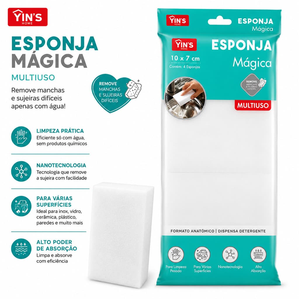Esponja Mágica Multiuso Limpeza de Manchas Kit