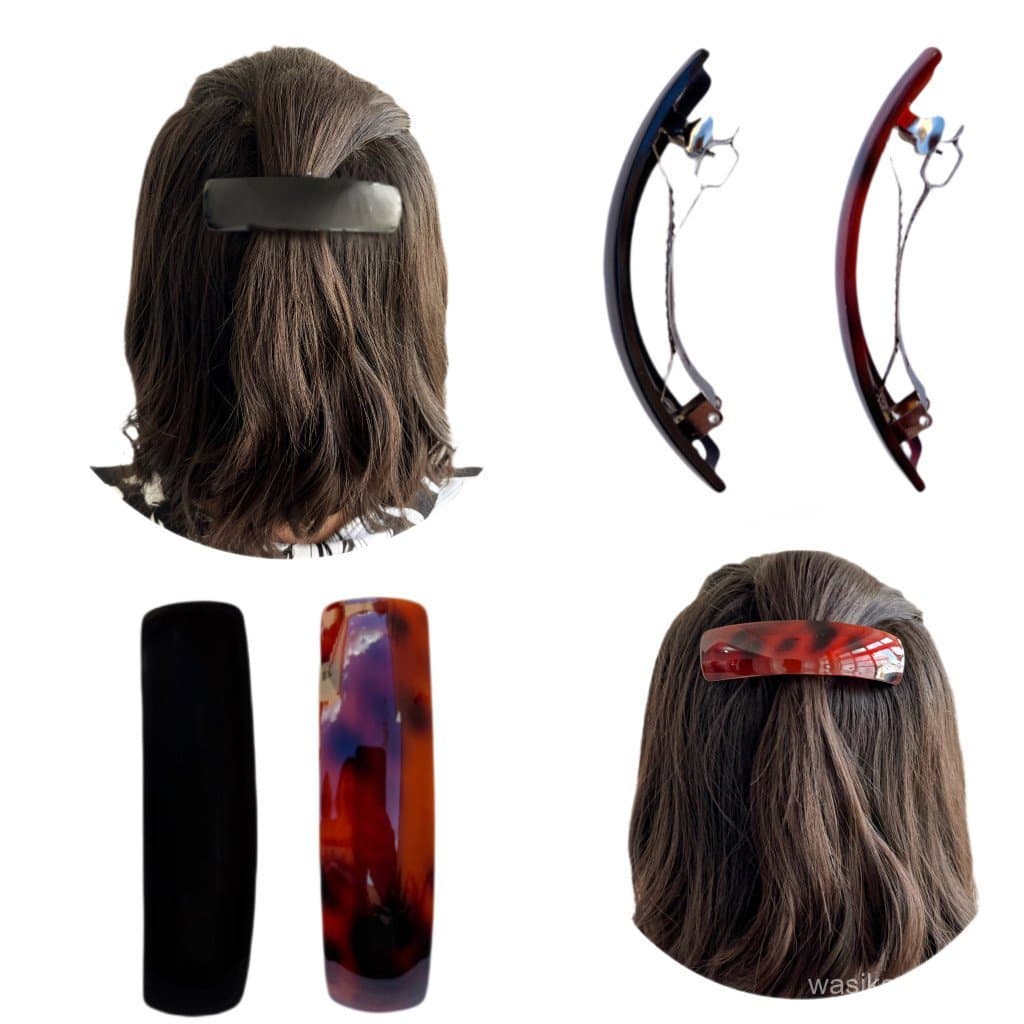 3 Presilhas Para Cabelo Fivela Metal Mola Clip Preta Marrom Geométrica