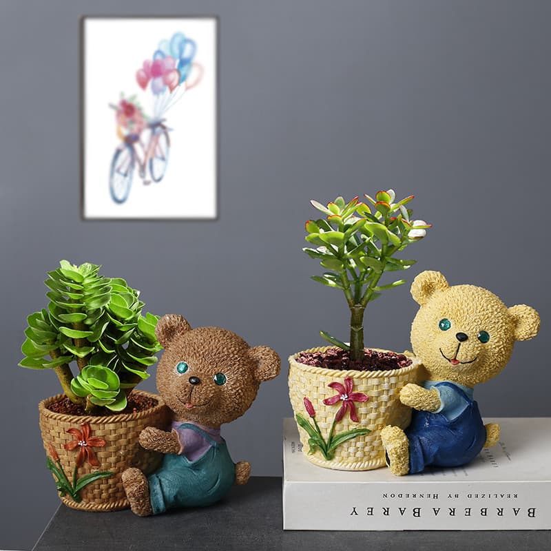 Venda quente-resina dos desenhos animados urso planta suculenta vaso de flores criativo Pastoral decoração urso planta v