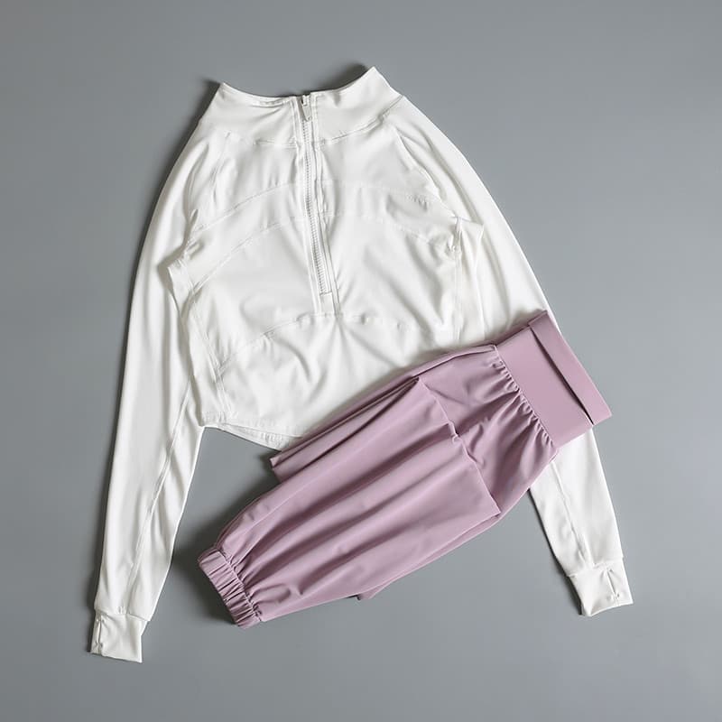 Correndo terno esportivo feminino verão novo estilo de secagem rápida meio zíper gola alta Yoga manga comprida topo moda