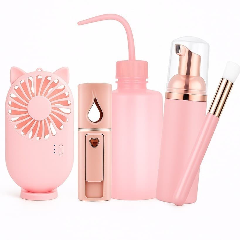 Kit Higienização de Cílios Extensão com Ventilador Nano Pump Pisseta e Pincel
