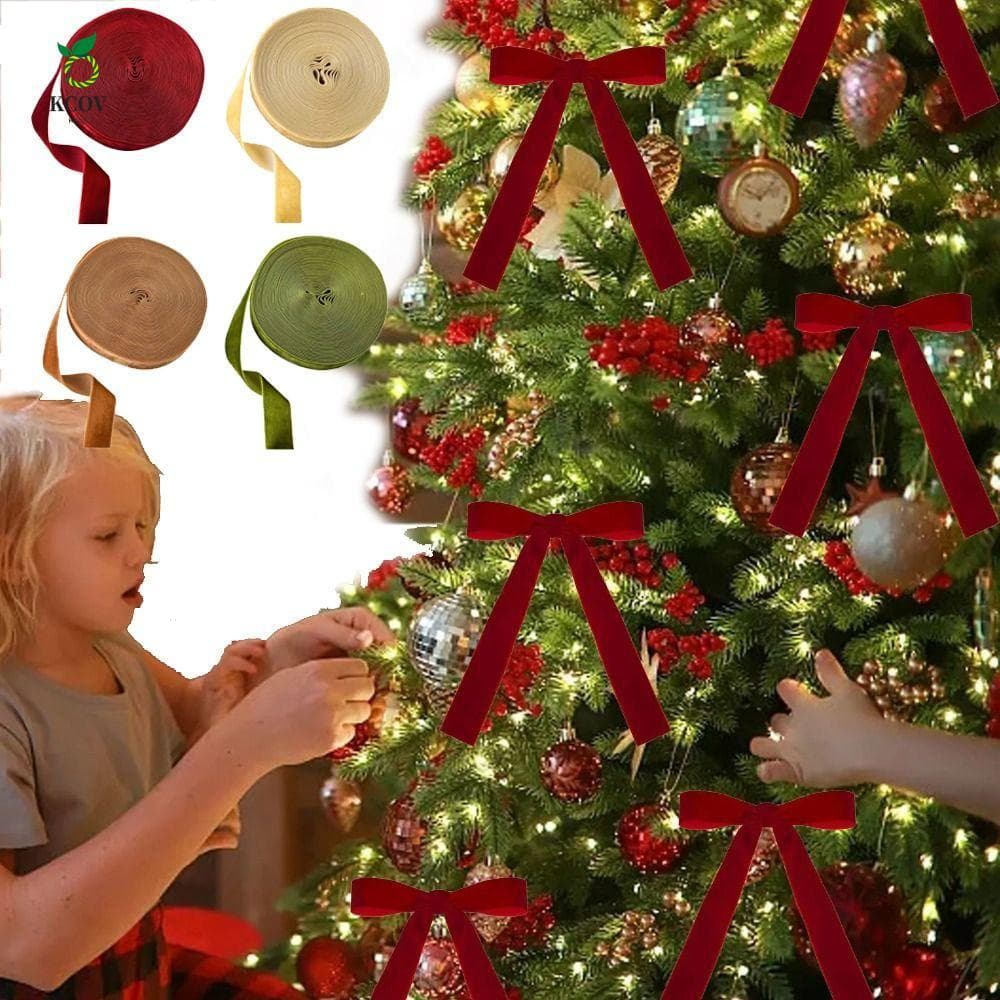 Fita Envoltória KCOV , Tecido De Veludo 6/10M De Decoração De Árvore De Natal , Laço DIY Gravata Borboleta