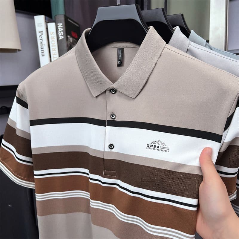 Verão de meia-idade masculina de manga curta verão camiseta legal pai Casual lapela estilo fino masculino