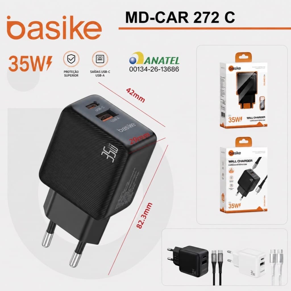 Carregador Turbo 35W  Com 1 Cabo Tipo-c/tipo-c