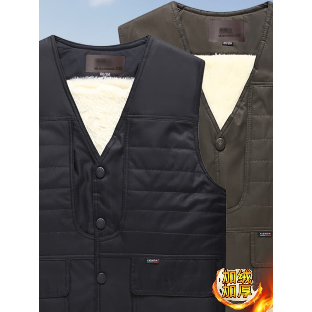 Colete para idosos de meia-idade masculino veludo engrossado vovô Cardigan colete quente outono pai colete de inverno