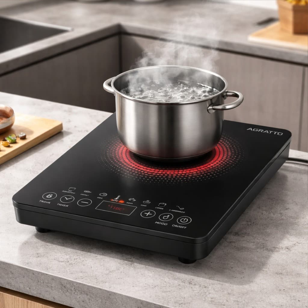 Cooktop Inducao Agratto 1 Boca Portatil 127v ou 220v 1200w Mesa Fogao Digital Aquecimento Moderno