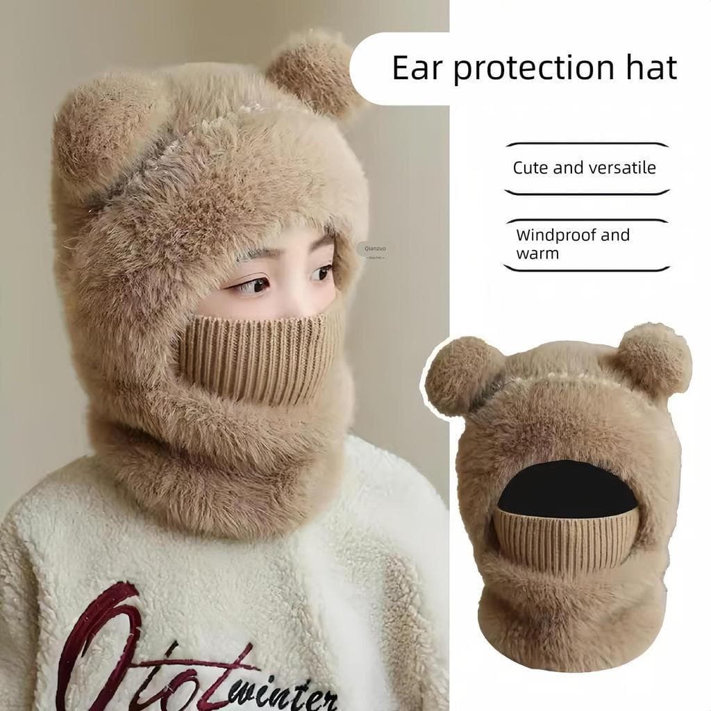 Crianças chapéu de malha de lã meninas meninos outono inverno babador de uma peça com capuz bebê à prova de vento proteç