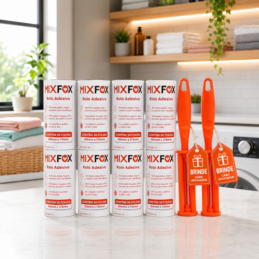 Refil Adesivo Tira Pelos Fiapos Roupa C/8 Cabo Extra Mix Fox