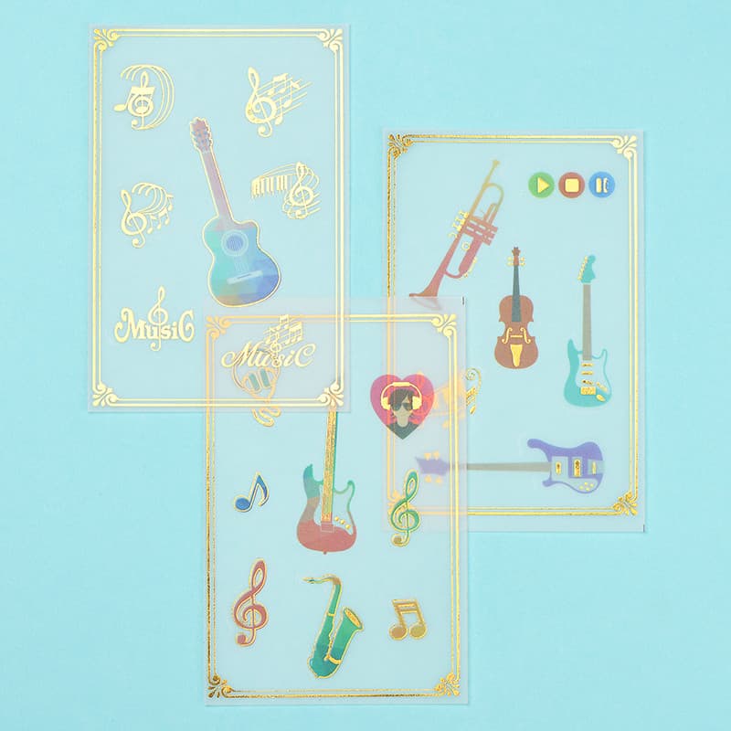 Música papelaria instrumentos musicais adesivos dourados notas de guitarra de Piano cinco linhas partitura Musical tromp