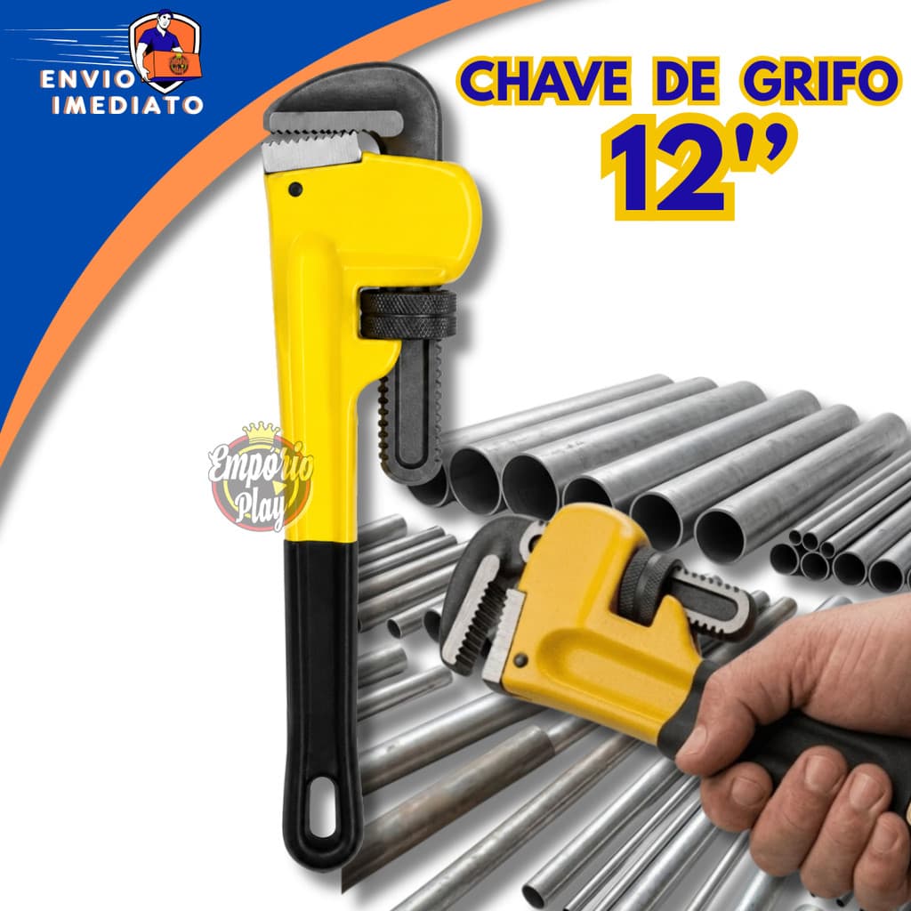 Chave Grifo 12' Polegadas Chave de Grife Ferramenta Aperto Tubos Porcas Multiuso Forte Robusto
