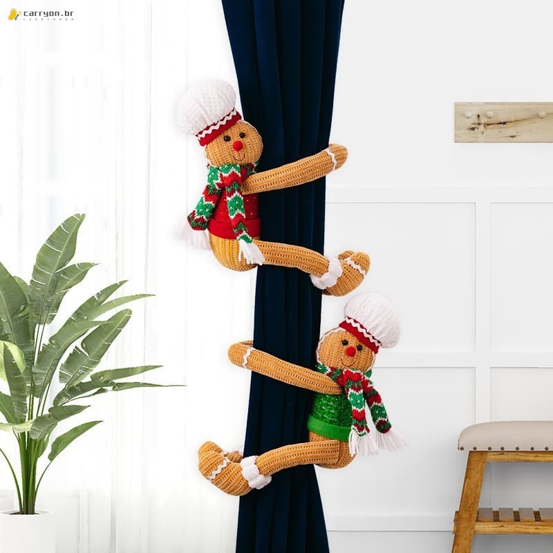 Ganchos De Cortina De Natal-Decoração De Boneca De Gengibre Para Casa 2025
