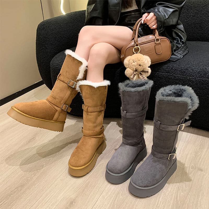Botas de neve femininas, forro de inverno engrossado quente botas de cano médio femininas, botas femininas
