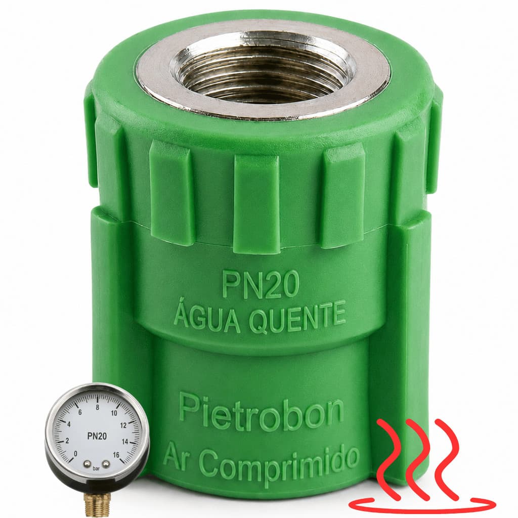 Luva Mista PPR 32x3/4 Rosca Fêmea BSP Metálica Verde Conector Adaptador de Transição Água Quente Ar Comprimido Pietrobon