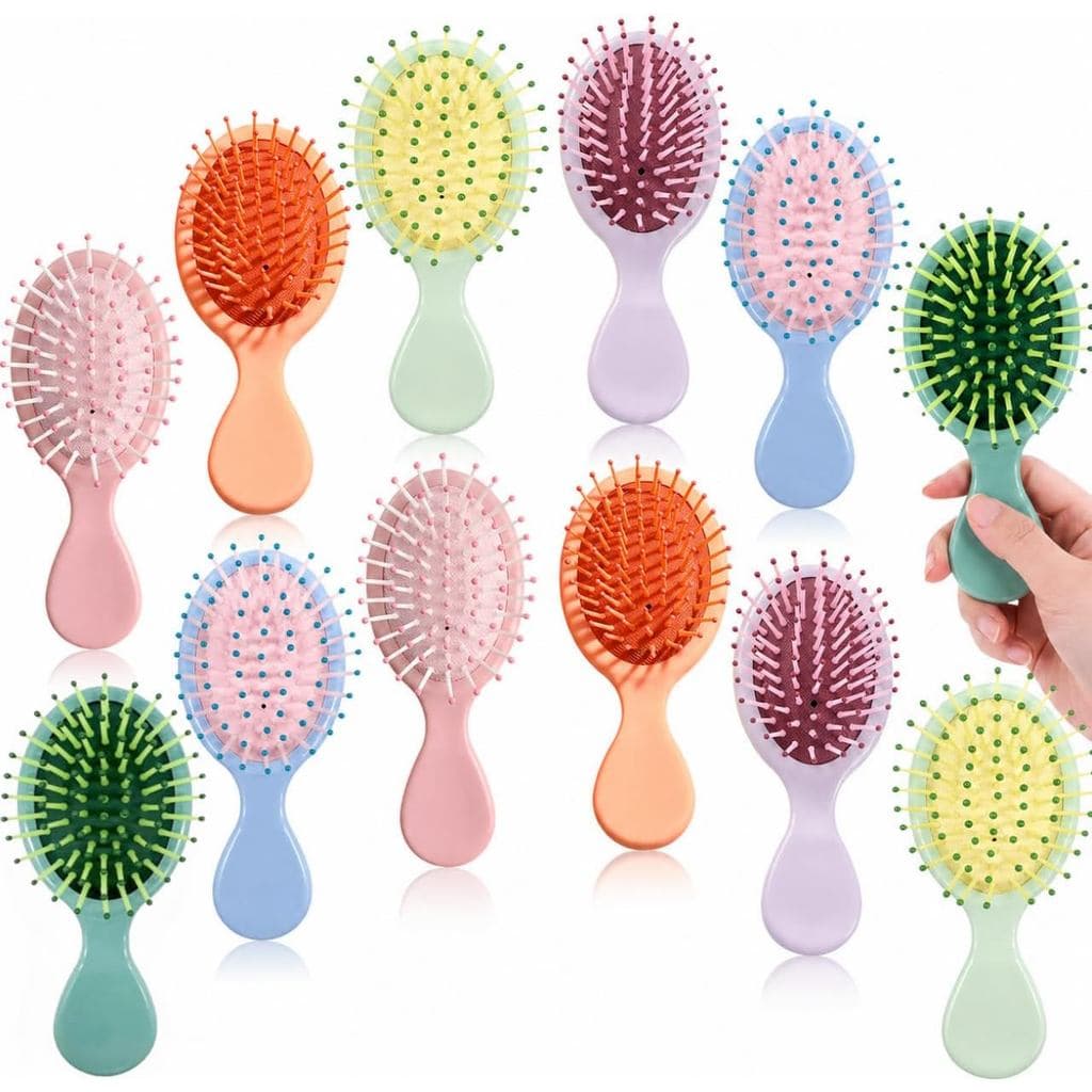 Pacote com 12 Mini Escovas de Cabelo, Mini Escova de Cabelo para Viagem, Adequada para a Maioria dos Tipos de Cabelo, Es