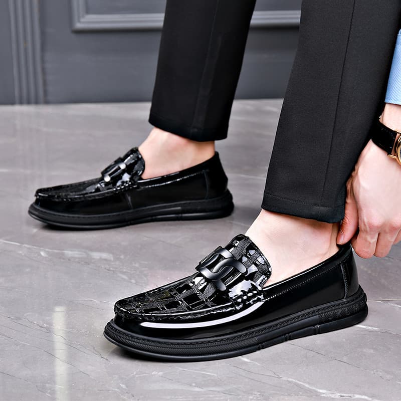 Sapatos masculinos de couro puro verão britânico aumentando ervilhas sapatos masculinos de couro genuíno camada superior