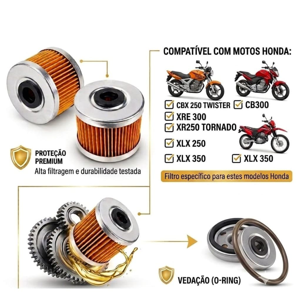 FILTRO DE ÓLEO Honda XR 200 NX 350 Sahara CBX 250 Twister CB 300R / CB 300F NX400 / NX 400 F