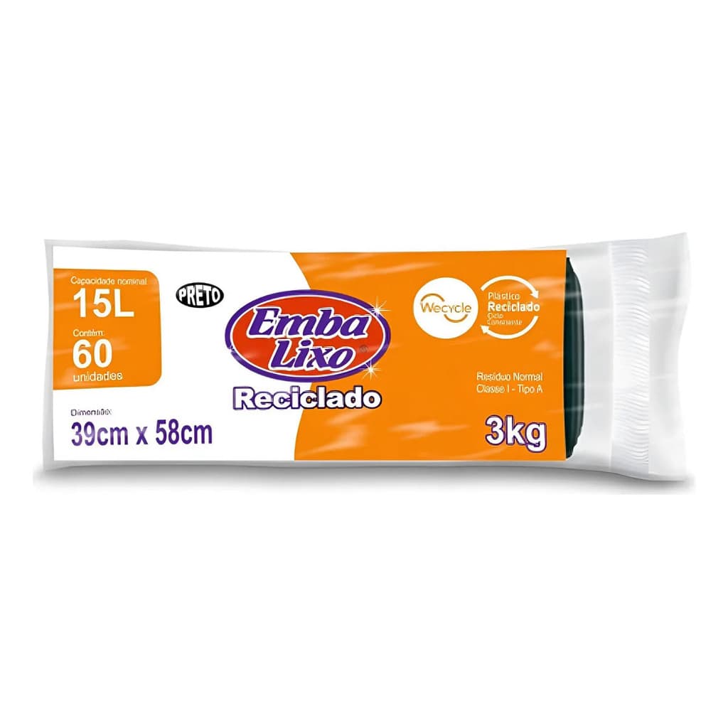 Saco Lixo 15l Preto Reciclado C/60 - Embalixo