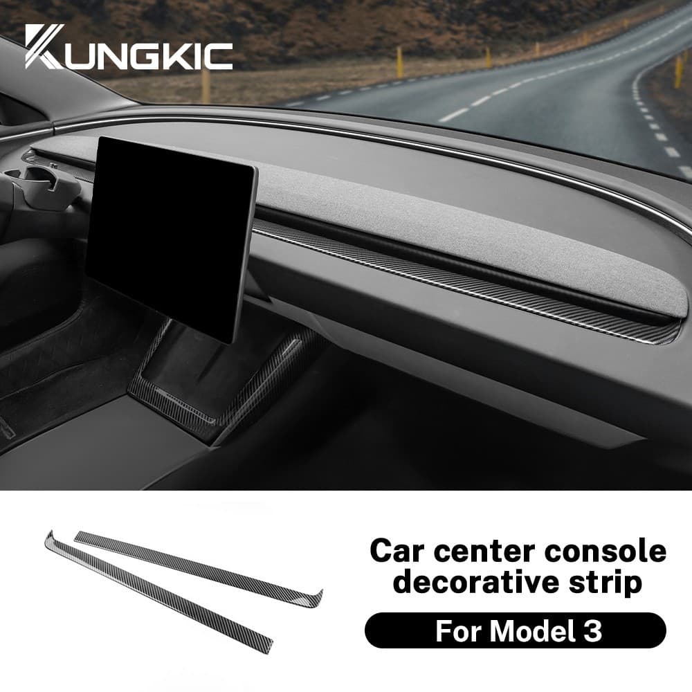 Para Tesla Modelo 3 Highland 2024 ABS Padrão De Fibra Carbono Painel Tira Decorativa Adesivos Console Central Do Carro A