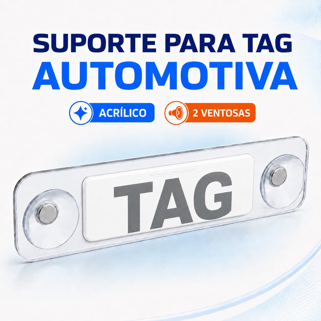 Suporte para Tag Automotiva Pedágio em Acrílico com Ventosas para Para-brisa