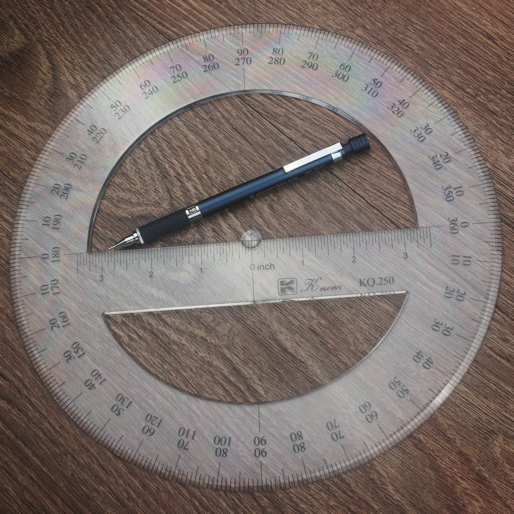Círculo completo transferidor de Plexiglass de 360 graus, alta transparência, 25cm de diâmetro, escala de afundamento, n