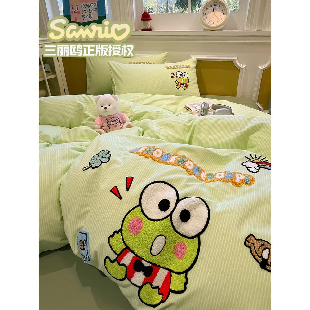 Algodão dos desenhos animados escovado conjunto de quatro peças cama menino Sanrio lençol colcha capa lençol puro algodã
