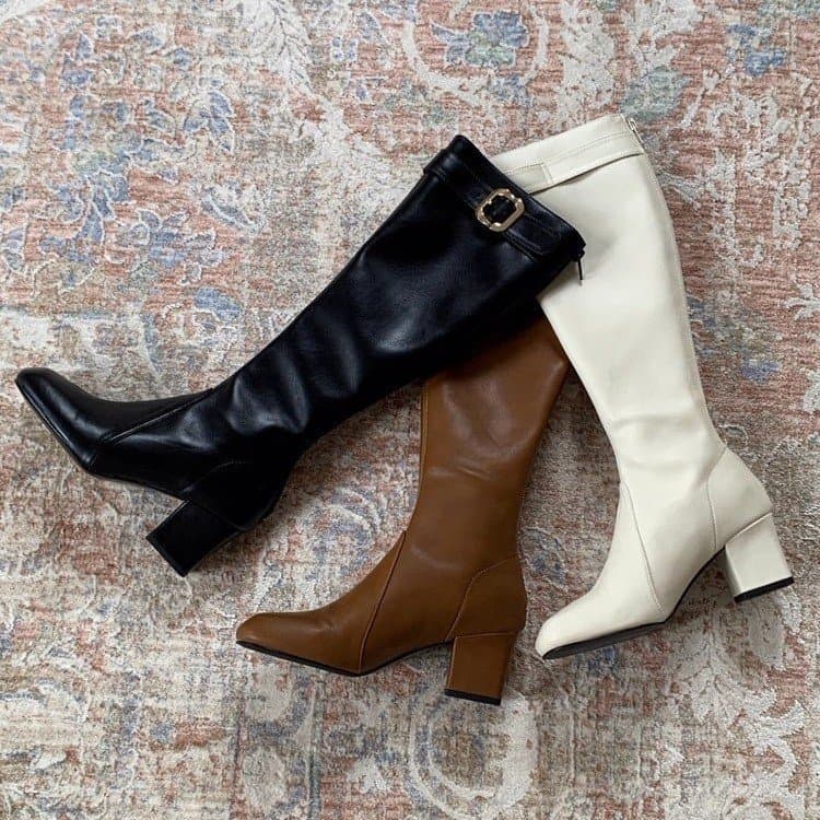 Botas de moda com bico quadrado, salto grosso, salto alto, botas femininas com zíper traseiro, botas de cavaleiro, botas