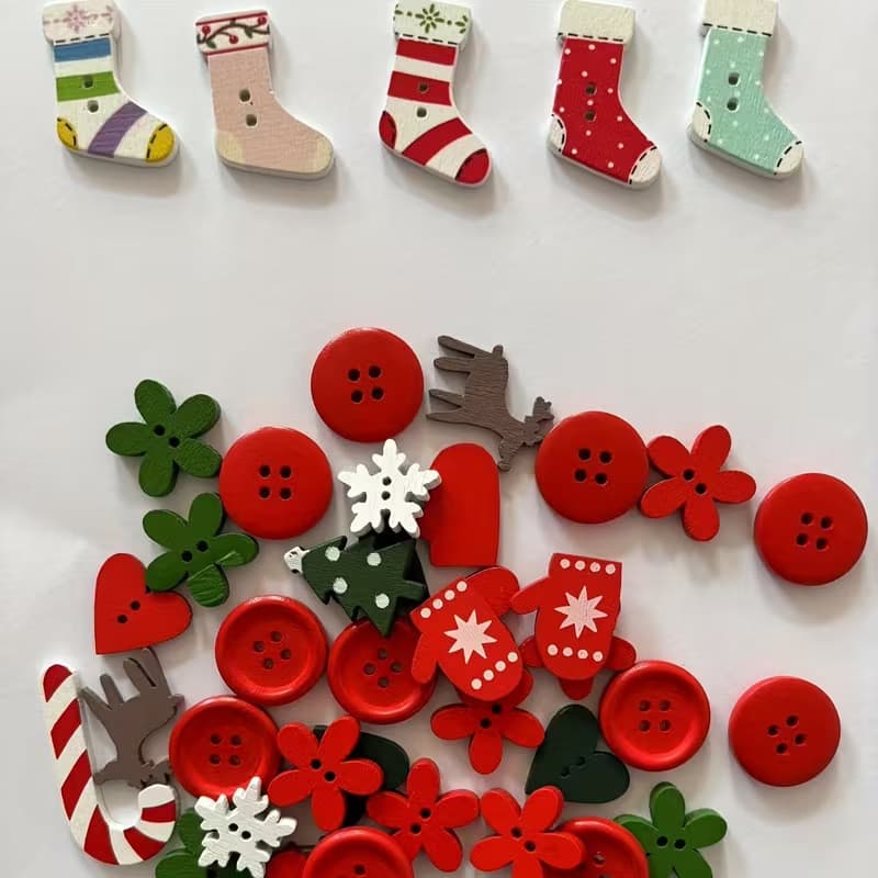 60/100 peças de madeira decoradas com motivos de árvore de Natal/luvas/renas coloridas para decoração de artesanato de N