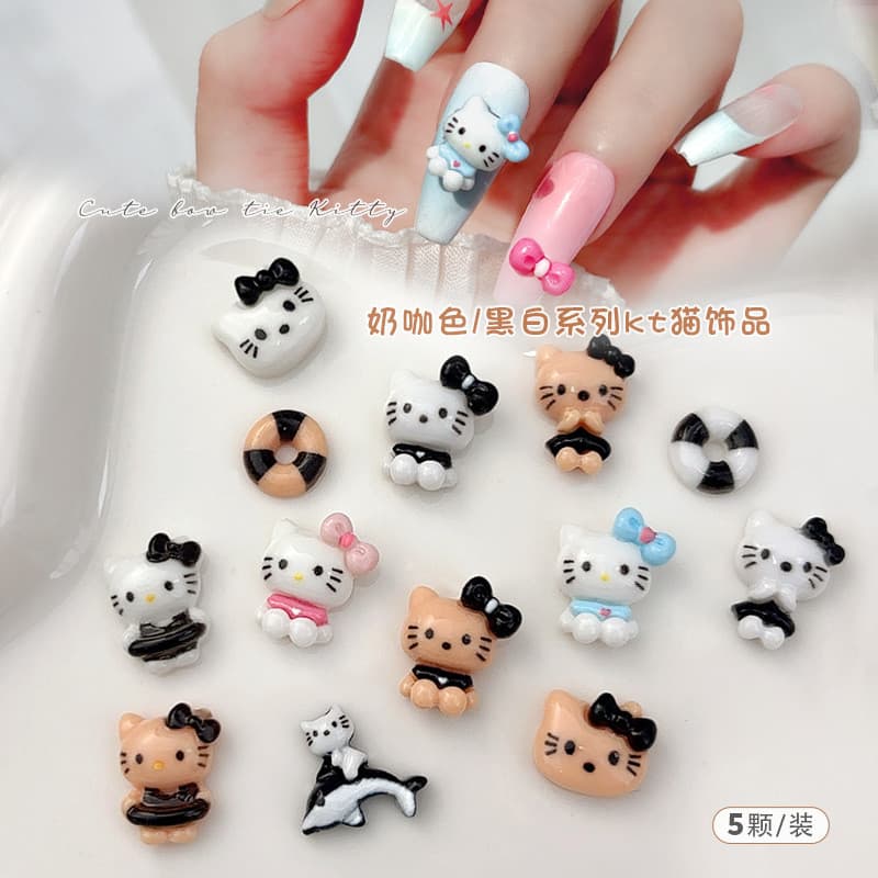 Manicure Katie novas jóias dos desenhos animados bonito tridimensional resina influenciador unhas preto branco gato aces