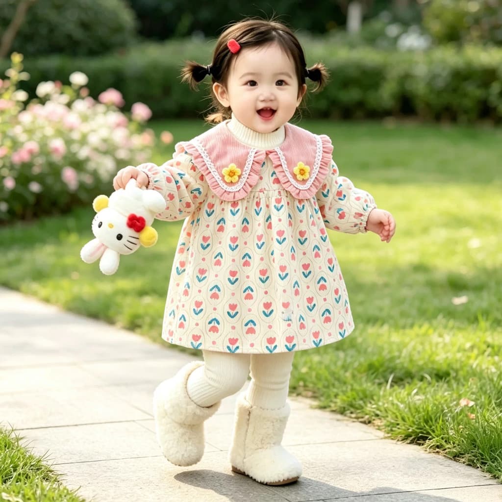 Macacão infantil para bebês meninas, roupa externa estilo ocidental, vestido de princesa, outono inverno, babadores para