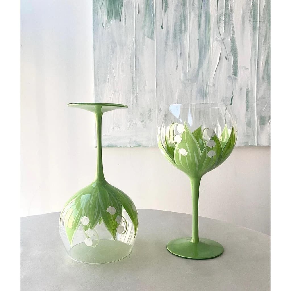 Novo Medieval lírio do vale taça de vidro vermelho vidro de uva pintado à mão suco de flor vidro de cristal colorido2026