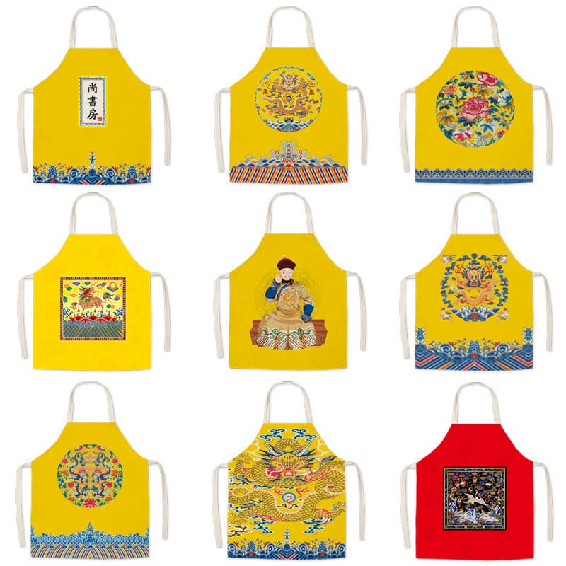 Estilo chinês cidade proibida mercadoria imitação de linho avental impresso tecido avental sem mangas capa de roupas de