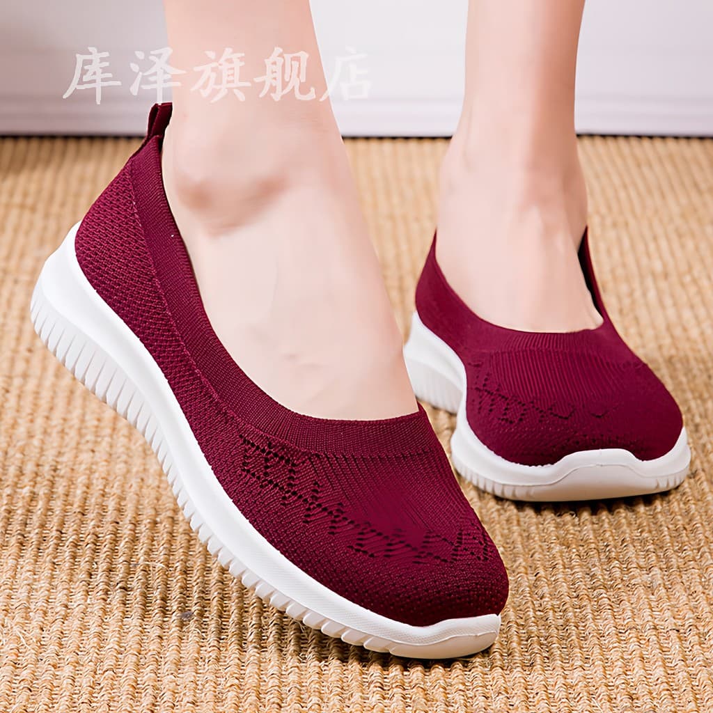 Primavera verão idosos de meia-idade novo estilo sapatos femininos velho pequim malha respirável sapatos de cano baixo v