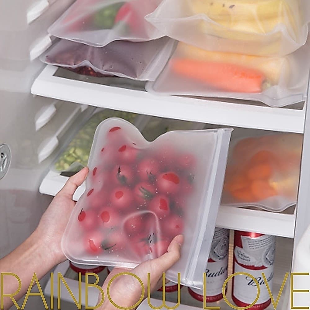 Bolsa de Armazenamento em Silicone SEM BPA / Saco para Guardar Alimentos/Vegetais em Geladeira/Refrigerador/Congelador