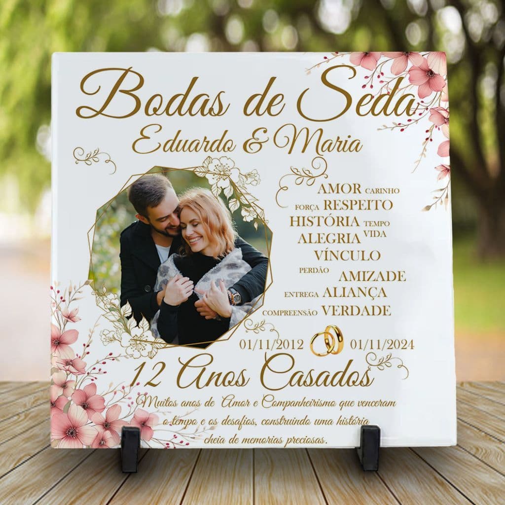 Azulejo Personalizado para Bodas Seda -12 Anos Casados
