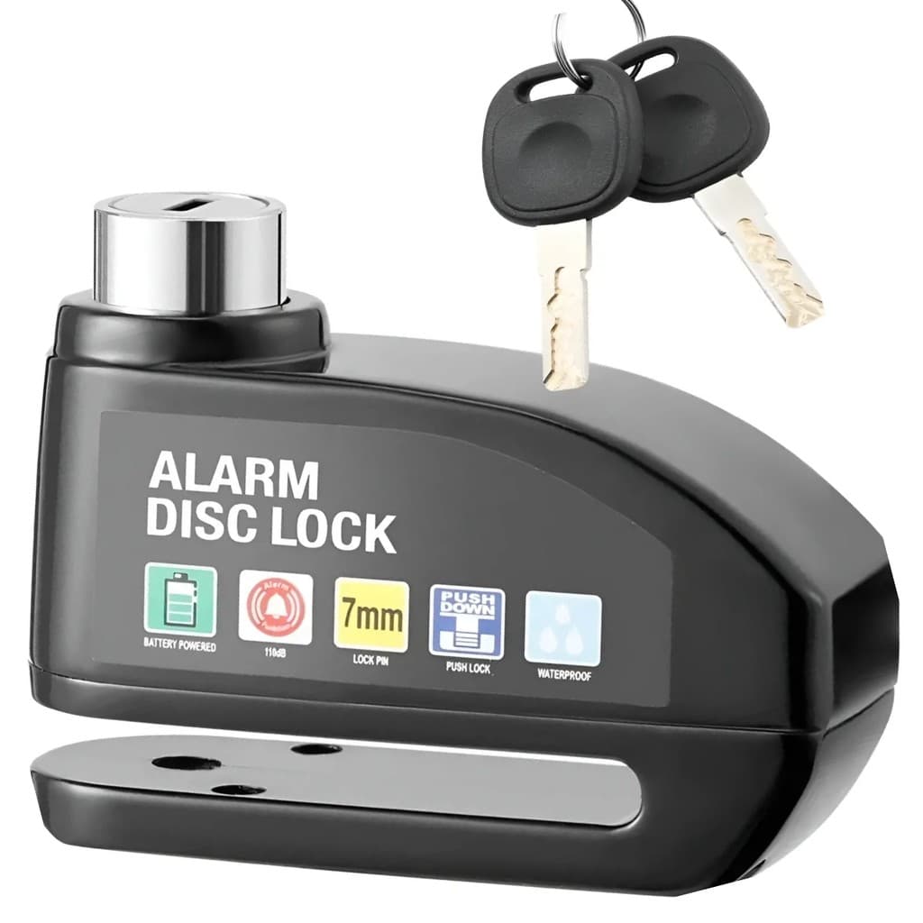 Trava De Disco Cadeado Tranca Moto Antifurto Com Alarme Sonoro Universal Freio a disco PINO 5.5MM com chave preto